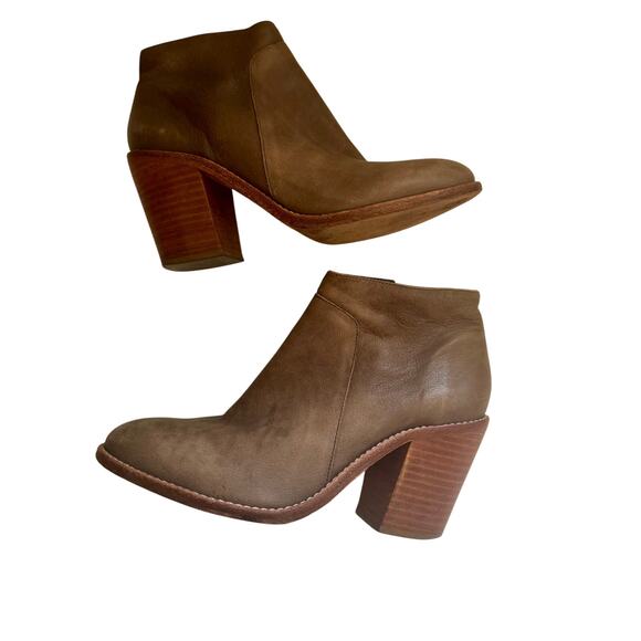 Loeffler Randall Women Taupe Leather Ella Stacked Heel Booties Ankle Boot Size 8 - Picture 1 of 9